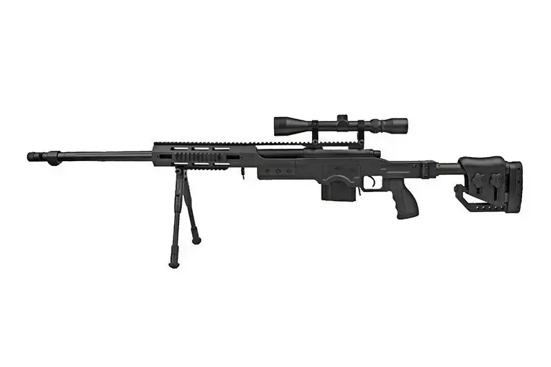 Fusil de airsoft rifle de francotirador MB4411D - con mira y bípode - negro