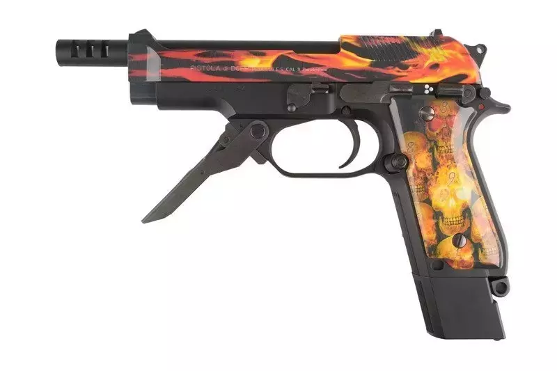 Pistola de airsoft automática M93R AEP Fire Pattern Custom (Marco Rojo)